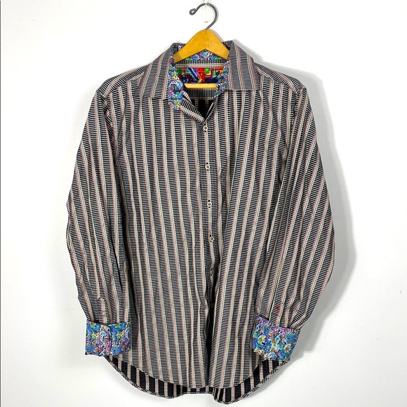 Robert Graham Men's Striped Shirt with Floral Accents size XL - Picture 1 of 10